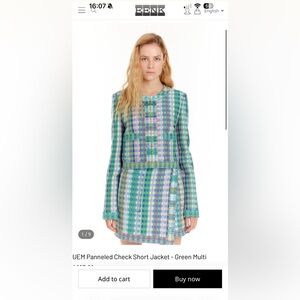 EENK Green and Blue Panneled Check jacket skirt set size S